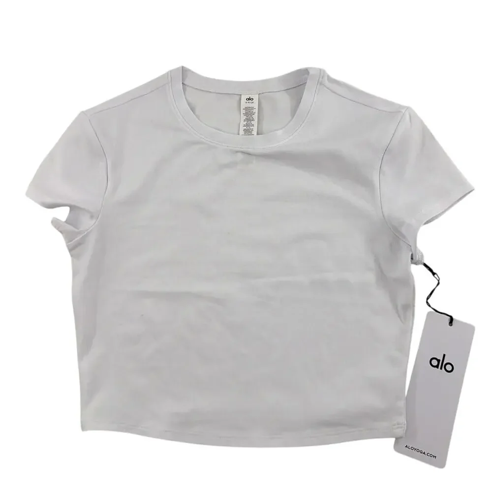 Alo Yoga White Alosoft Crop Finesse Short Sleeve Tee Size S